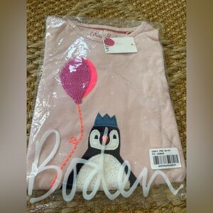 Mini Boden Pink Penguin Graphic Long sleeve Tee with Appliqué